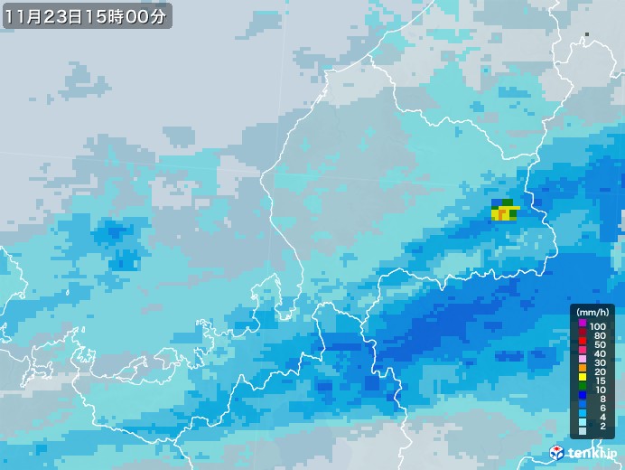 福井県の雨雲レーダー(2022年11月23日)