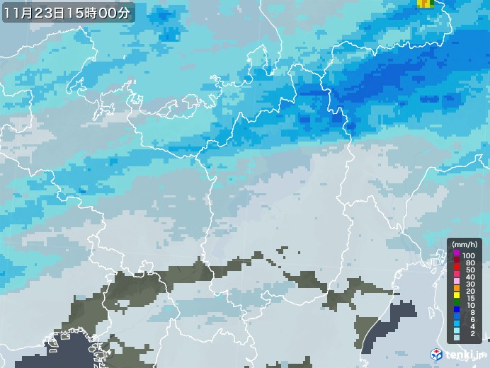 滋賀県の雨雲レーダー(2022年11月23日)