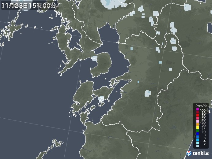 熊本県の雨雲レーダー(2022年11月23日)