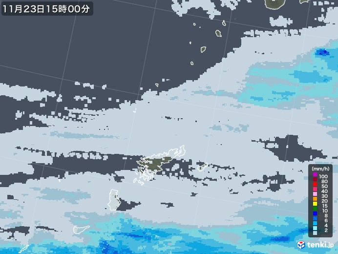 奄美諸島(鹿児島県)の雨雲レーダー(2022年11月23日)