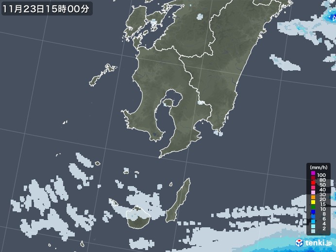 鹿児島県の雨雲レーダー(2022年11月23日)