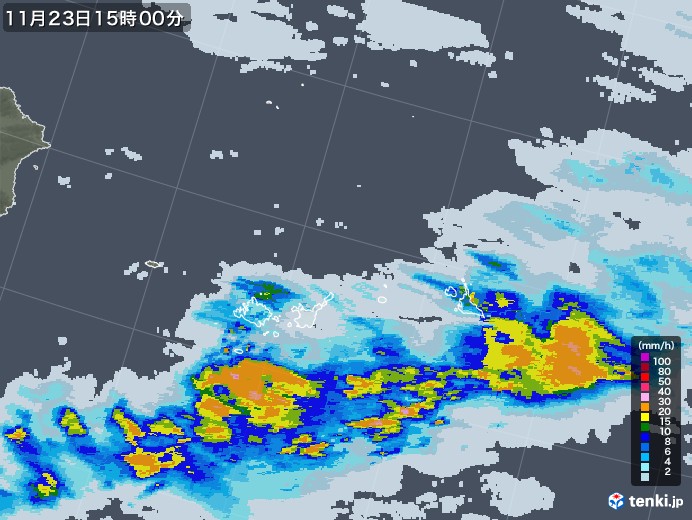 宮古・石垣・与那国(沖縄県)の雨雲レーダー(2022年11月23日)