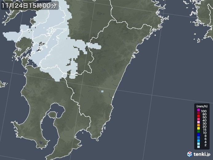 宮崎県の雨雲レーダー(2022年11月24日)