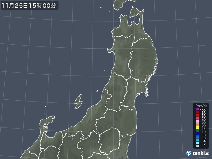 東北地方の雨雲レーダー(2022年11月25日)