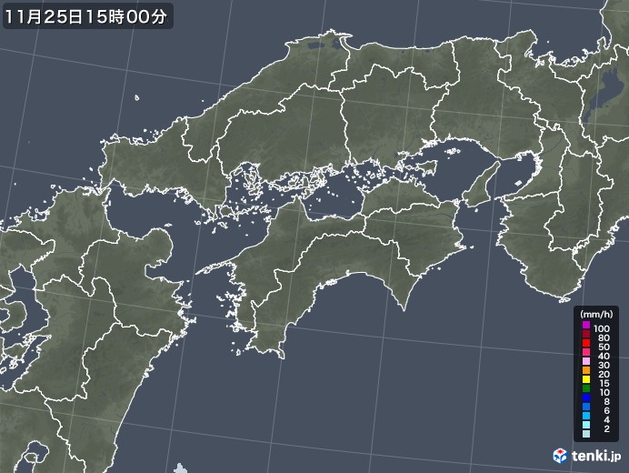 四国地方の雨雲レーダー(2022年11月25日)