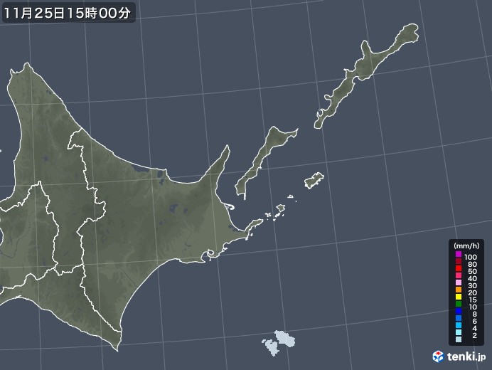 道東の雨雲レーダー(2022年11月25日)