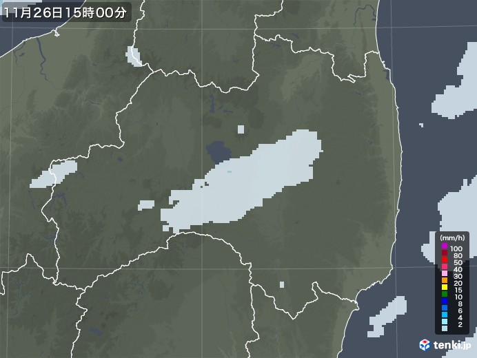 福島県の雨雲レーダー(2022年11月26日)