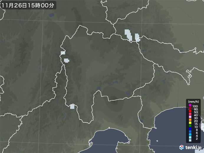 山梨県の雨雲レーダー(2022年11月26日)