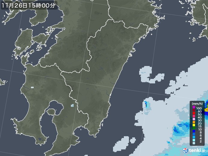 宮崎県の雨雲レーダー(2022年11月26日)