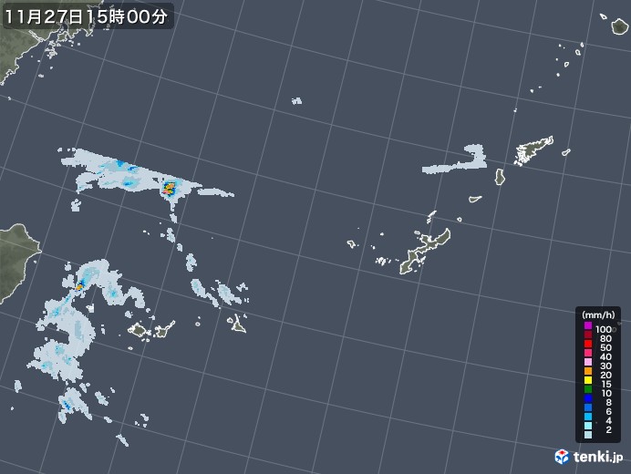 沖縄地方の雨雲レーダー(2022年11月27日)