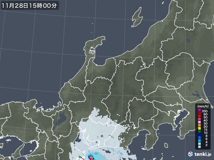 北陸地方の雨雲レーダー(2022年11月28日)