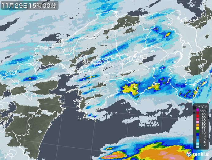 四国地方の雨雲レーダー(2022年11月29日)