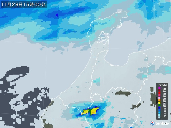 石川県の雨雲レーダー(2022年11月29日)