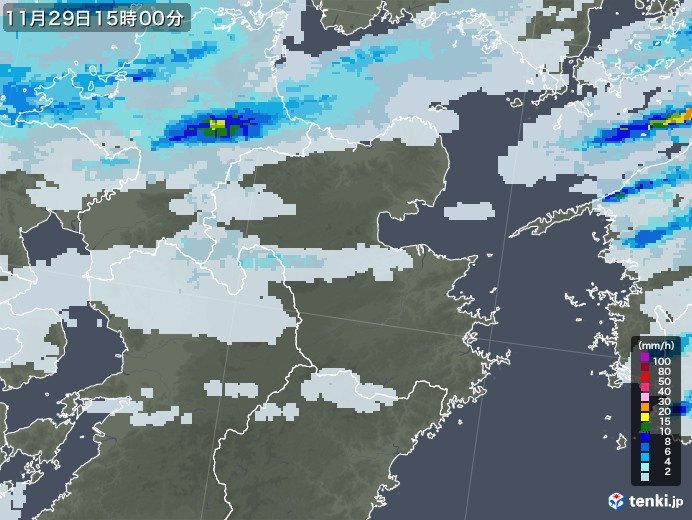大分県の雨雲レーダー(2022年11月29日)