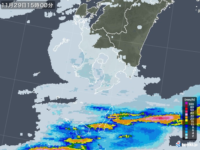 鹿児島県の雨雲レーダー(2022年11月29日)