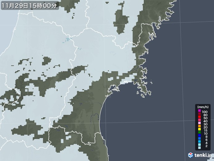 宮城県の雨雲レーダー(2022年11月29日)