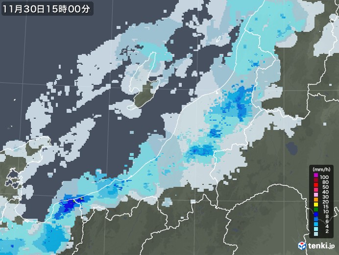 新潟県の雨雲レーダー(2022年11月30日)