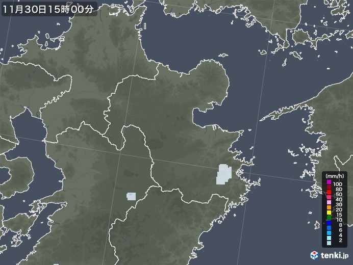 大分県の雨雲レーダー(2022年11月30日)