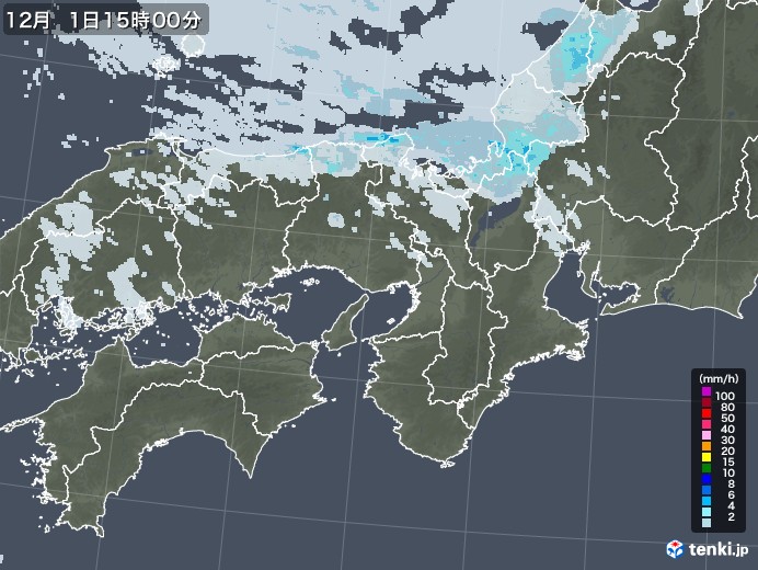 近畿地方の雨雲レーダー(2022年12月01日)