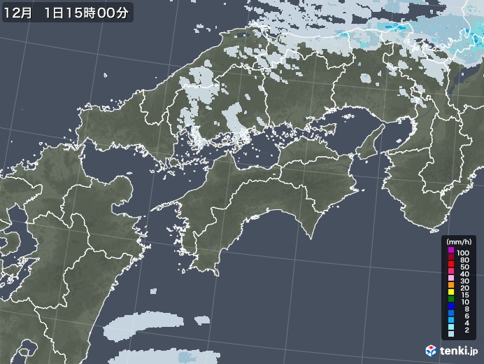 四国地方の雨雲レーダー(2022年12月01日)