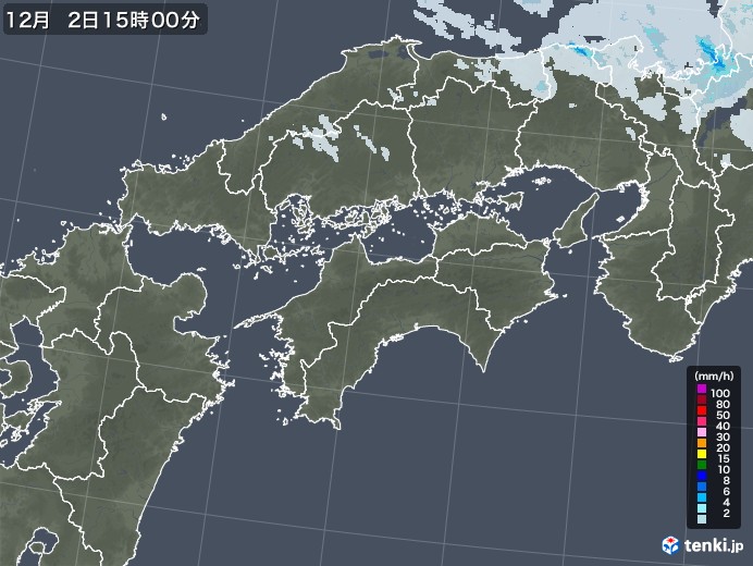四国地方の雨雲レーダー(2022年12月02日)