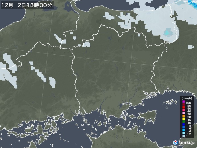 岡山県の雨雲レーダー(2022年12月02日)