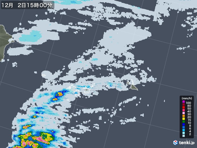宮古・石垣・与那国(沖縄県)の雨雲レーダー(2022年12月02日)