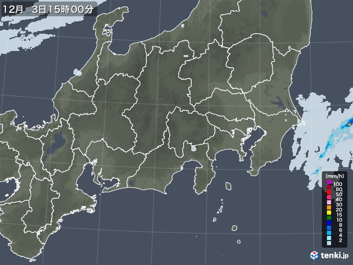 関東・甲信地方の雨雲レーダー(2022年12月03日)