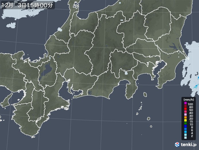 東海地方の雨雲レーダー(2022年12月03日)