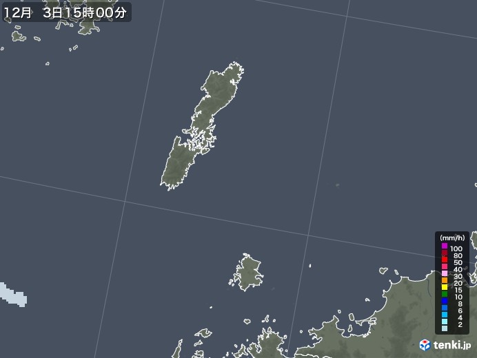 壱岐・対馬(長崎県)の雨雲レーダー(2022年12月03日)