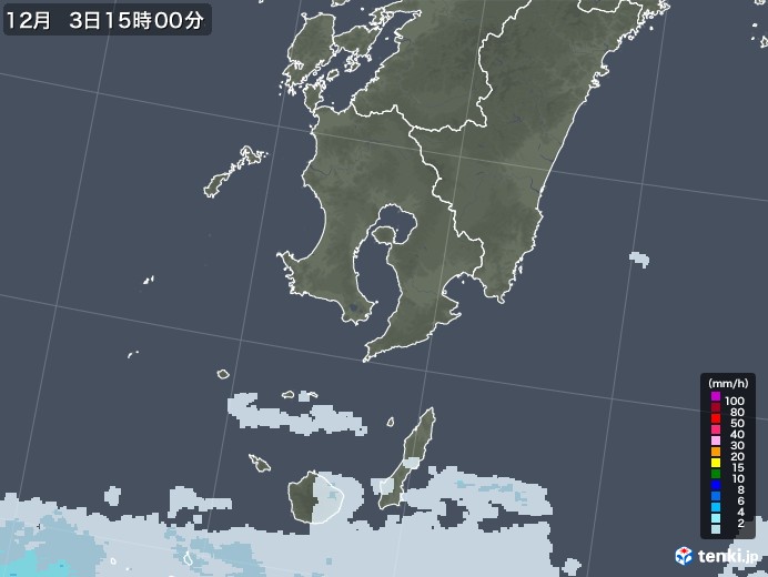 鹿児島県の雨雲レーダー(2022年12月03日)