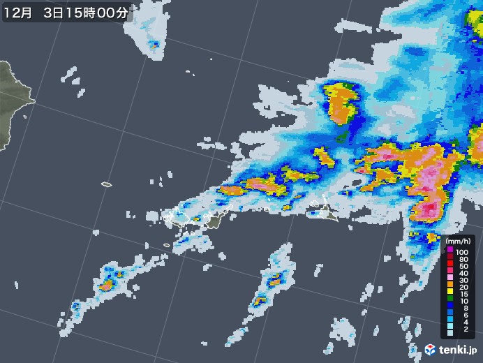 宮古・石垣・与那国(沖縄県)の雨雲レーダー(2022年12月03日)