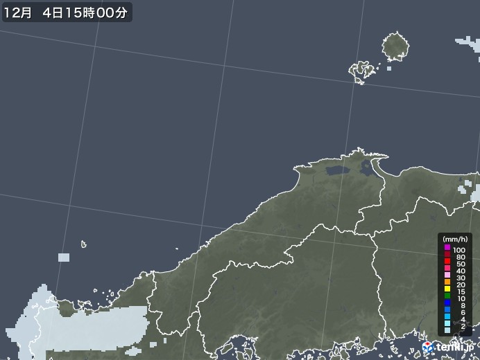 島根県の雨雲レーダー(2022年12月04日)