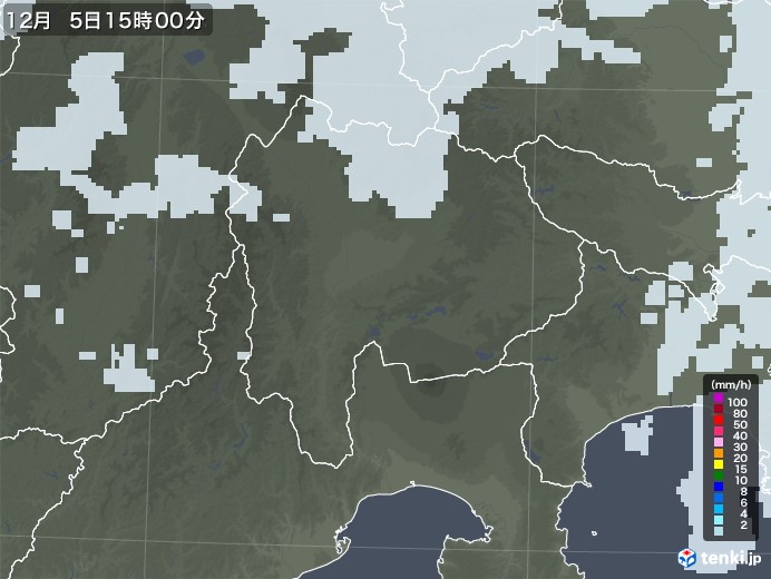 山梨県の雨雲レーダー(2022年12月05日)