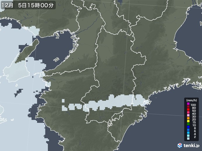 奈良県の雨雲レーダー(2022年12月05日)