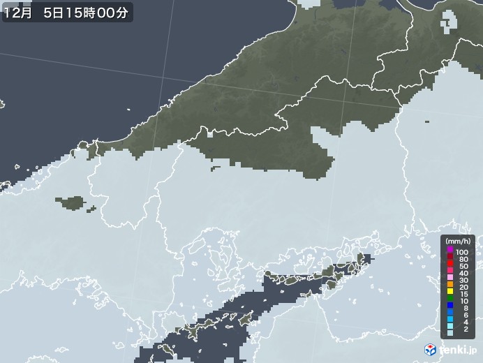 広島県の雨雲レーダー(2022年12月05日)
