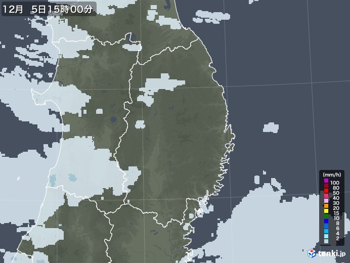 岩手県の雨雲レーダー(2022年12月05日)