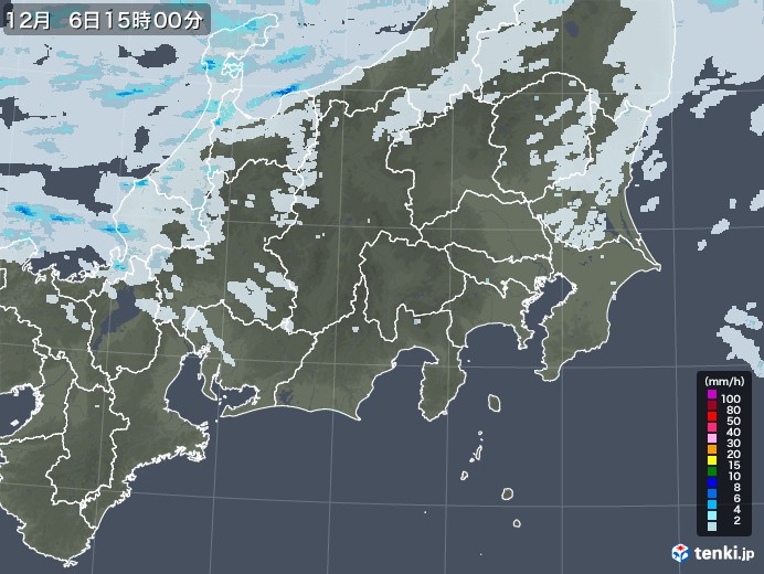 関東・甲信地方の雨雲レーダー(2022年12月06日)