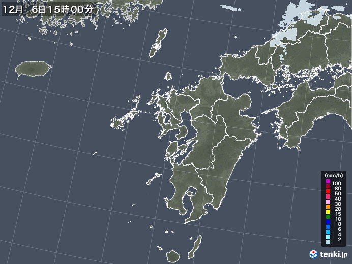 九州地方の雨雲レーダー(2022年12月06日)