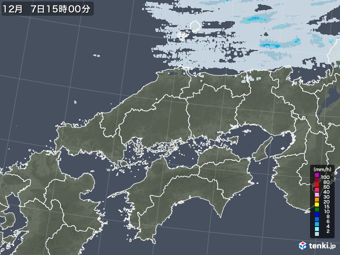 中国地方の雨雲レーダー(2022年12月07日)
