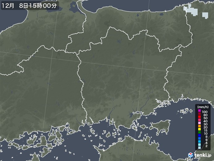 岡山県の雨雲レーダー(2022年12月08日)
