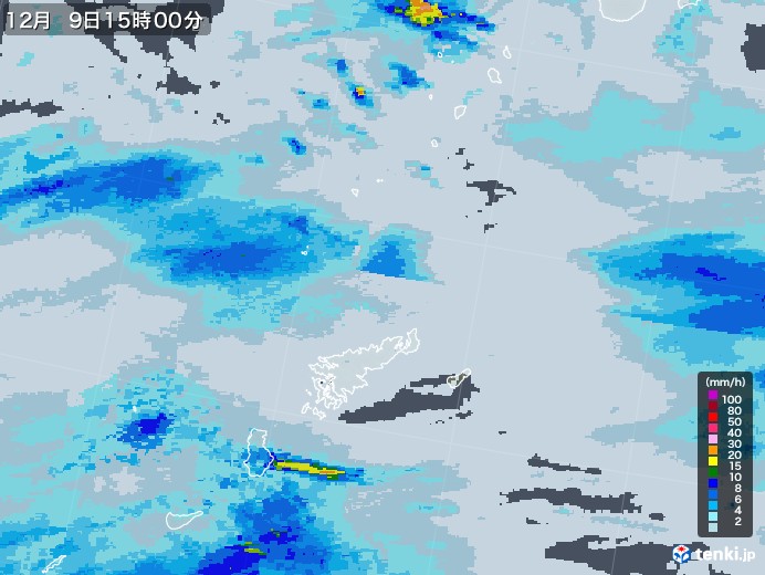 奄美諸島(鹿児島県)の雨雲レーダー(2022年12月09日)
