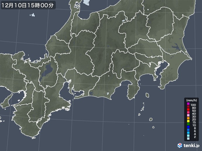 東海地方の雨雲レーダー(2022年12月10日)
