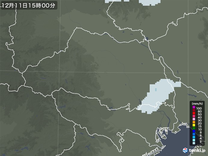 埼玉県の雨雲レーダー(2022年12月11日)