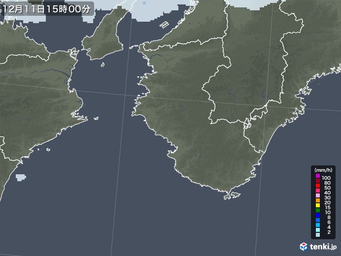和歌山県の雨雲レーダー(2022年12月11日)