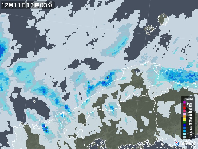 島根県の雨雲レーダー(2022年12月11日)