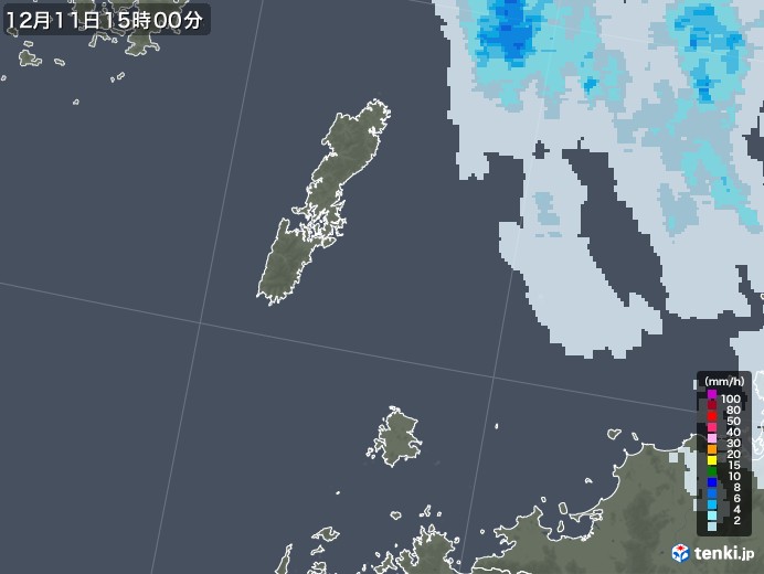 壱岐・対馬(長崎県)の雨雲レーダー(2022年12月11日)