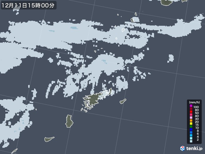 奄美諸島(鹿児島県)の雨雲レーダー(2022年12月11日)