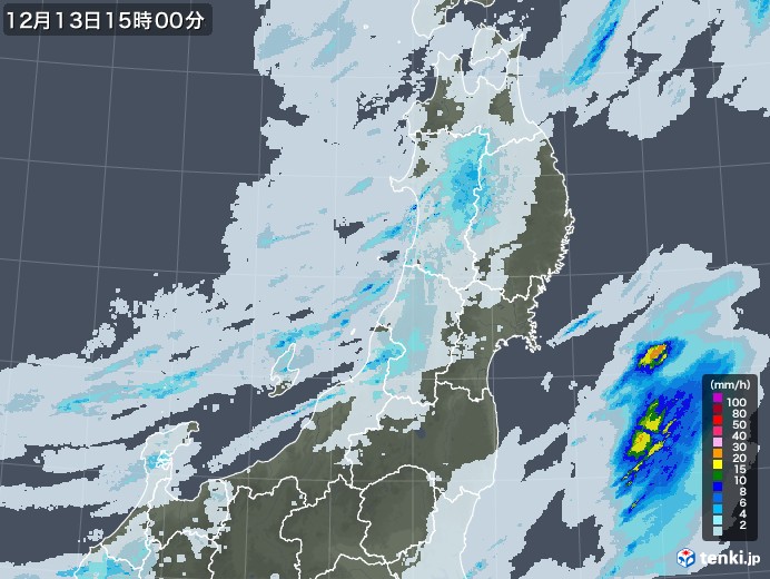 東北地方の雨雲レーダー(2022年12月13日)