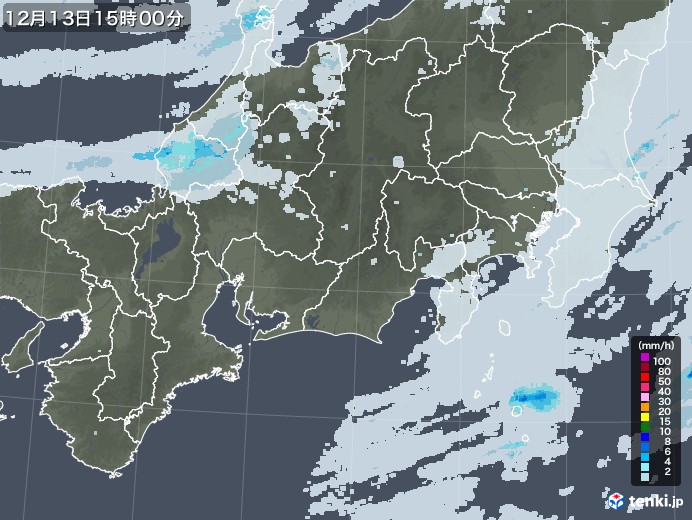 東海地方の雨雲レーダー(2022年12月13日)